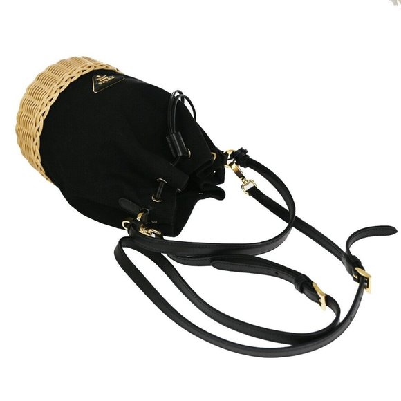 PRADA 2Way Plage Wicker 2Way Shoulder Hand Bag Straw Canvas Leather - Picture 7 of 16
